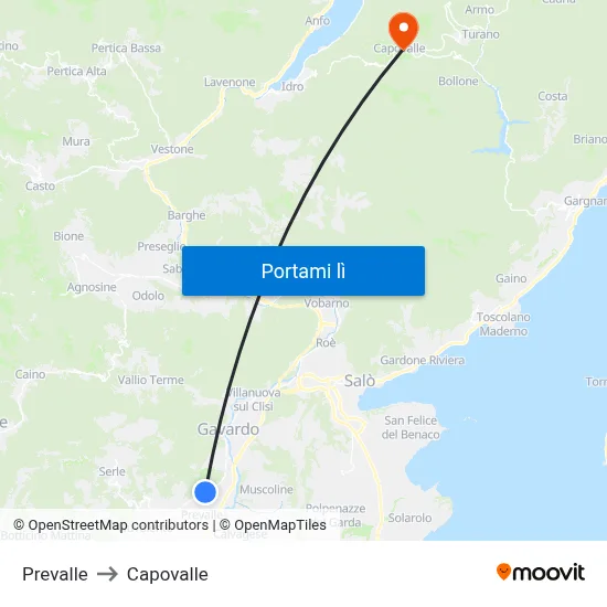 Prevalle to Capovalle map
