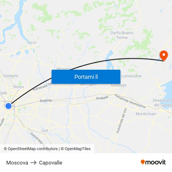 Moscova to Capovalle map