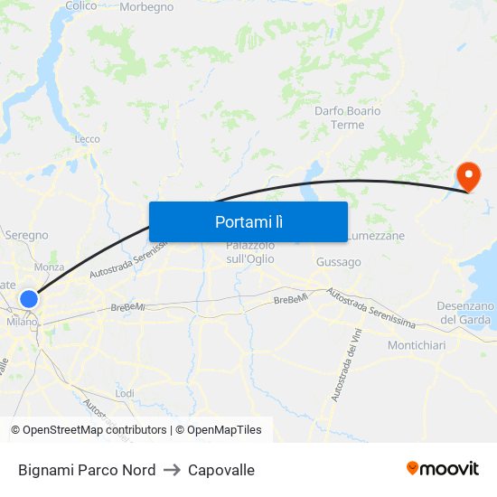 Bignami Parco Nord to Capovalle map