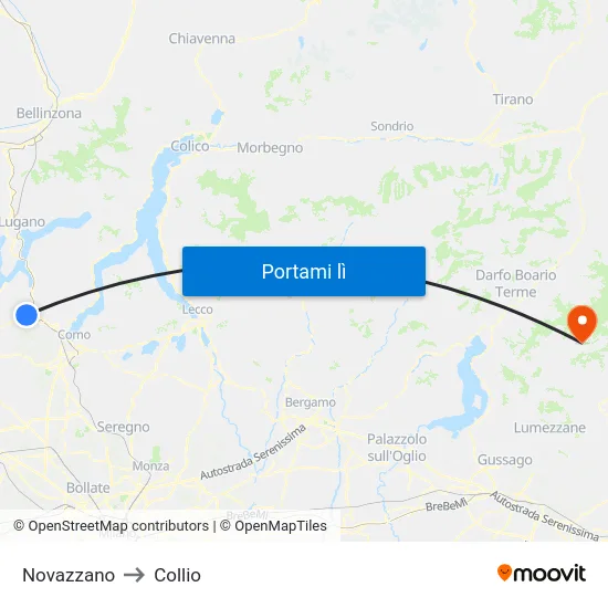 Novazzano to Collio map