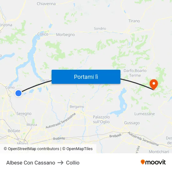 Albese Con Cassano to Collio map