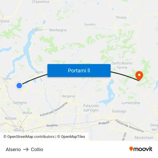 Alserio to Collio map