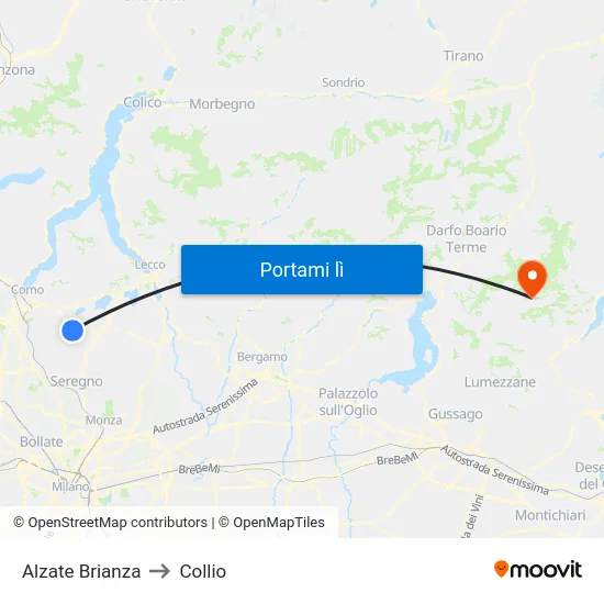 Alzate Brianza to Collio map