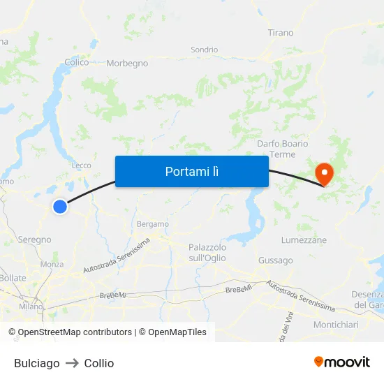 Bulciago to Collio map