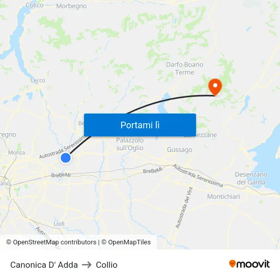 Canonica D' Adda to Collio map