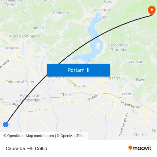 Capralba to Collio map