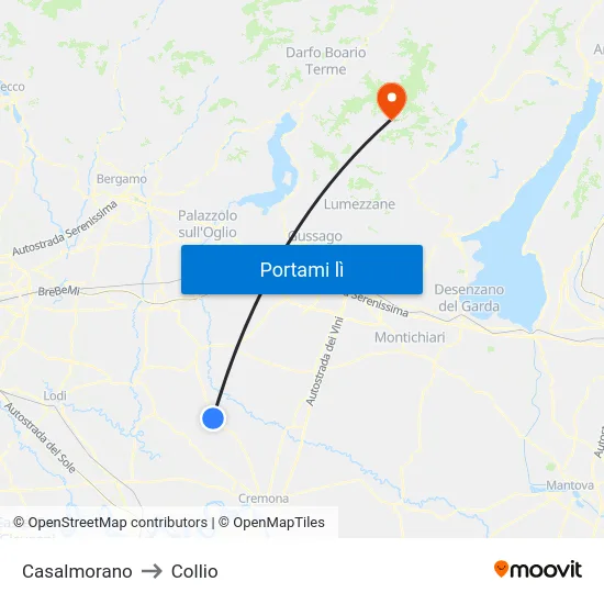 Casalmorano to Collio map