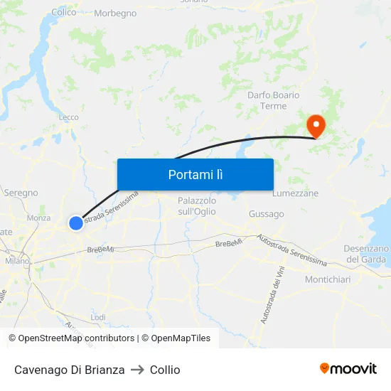 Cavenago Di Brianza to Collio map