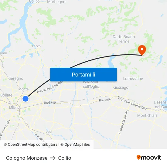 Cologno Monzese to Collio map