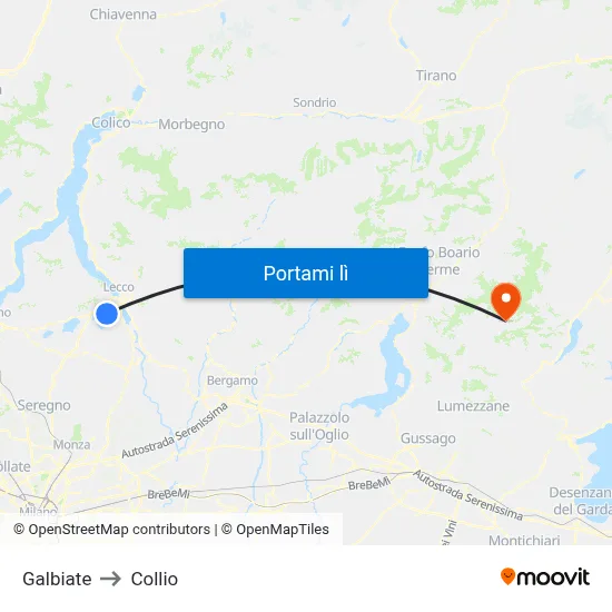 Galbiate to Collio map