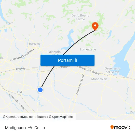 Madignano to Collio map