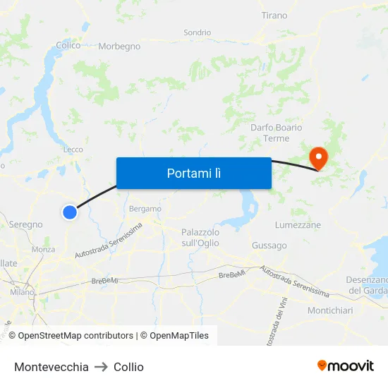 Montevecchia to Collio map