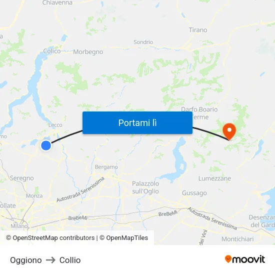 Oggiono to Collio map
