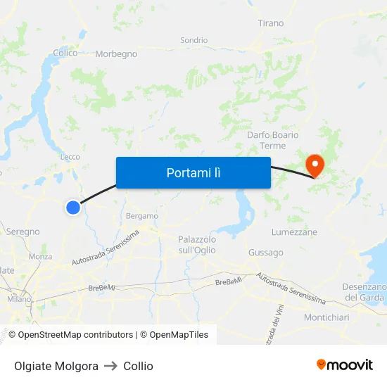 Olgiate Molgora to Collio map