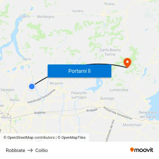 Robbiate to Collio map