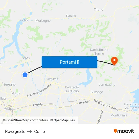 Rovagnate to Collio map