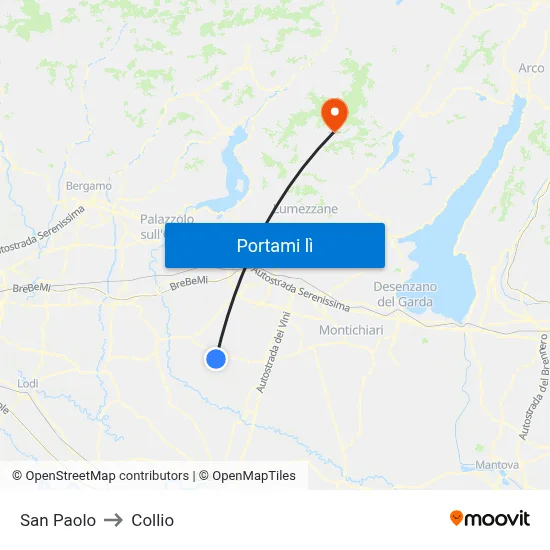 San Paolo to Collio map