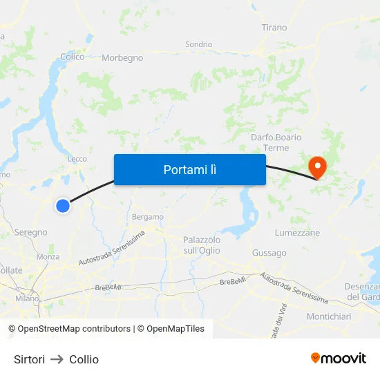 Sirtori to Collio map