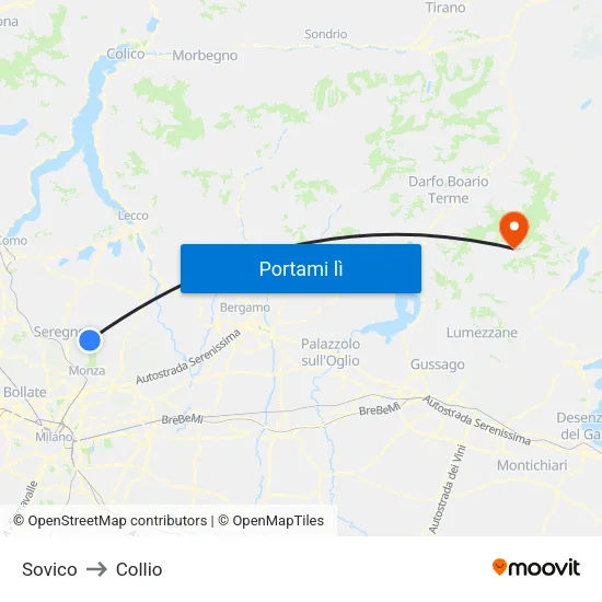 Sovico to Collio map