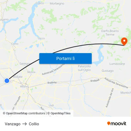 Vanzago to Collio map