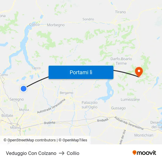 Veduggio Con Colzano to Collio map