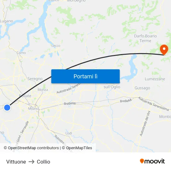 Vittuone to Collio map