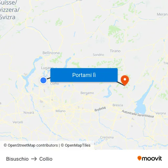 Bisuschio to Collio map