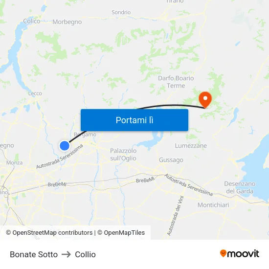 Bonate Sotto to Collio map