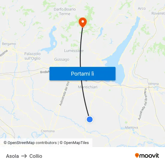 Asola to Collio map