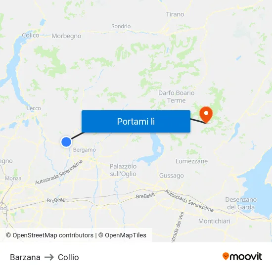 Barzana to Collio map