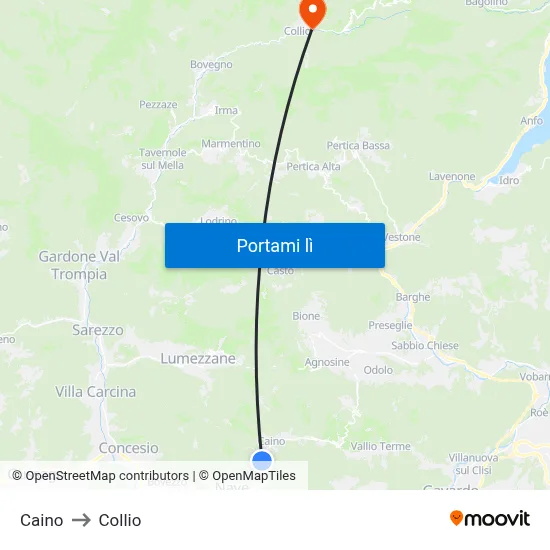 Caino to Collio map