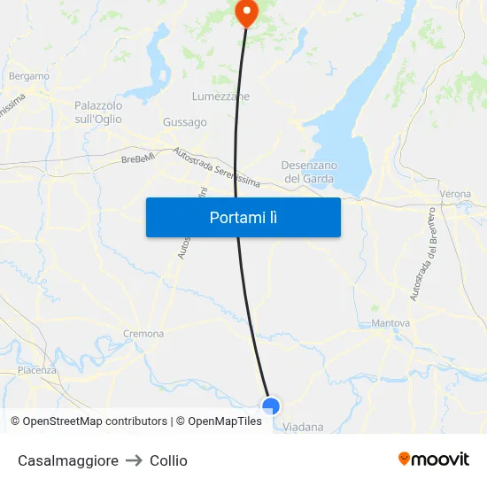 Casalmaggiore to Collio map