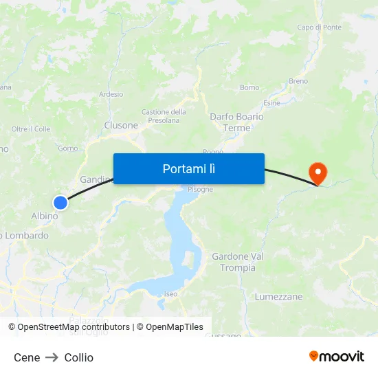 Cene to Collio map