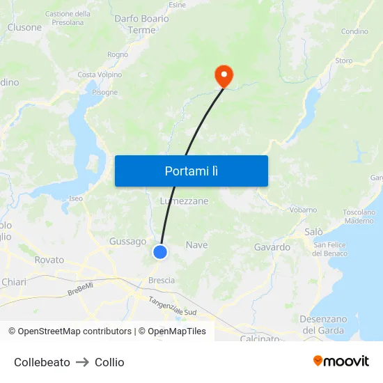 Collebeato to Collio map