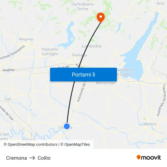 Cremona to Collio map