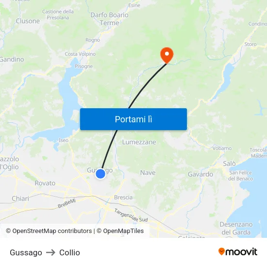 Gussago to Collio map