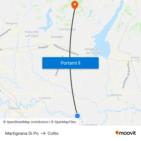 Martignana Di Po to Collio map