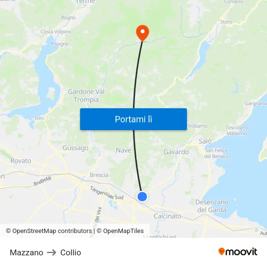 Mazzano to Collio map