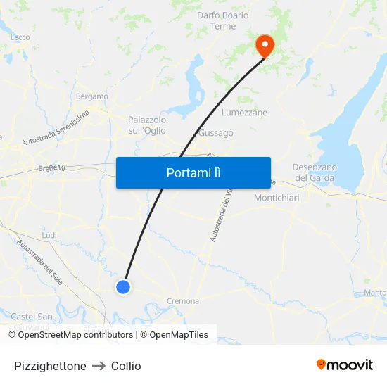 Pizzighettone to Collio map