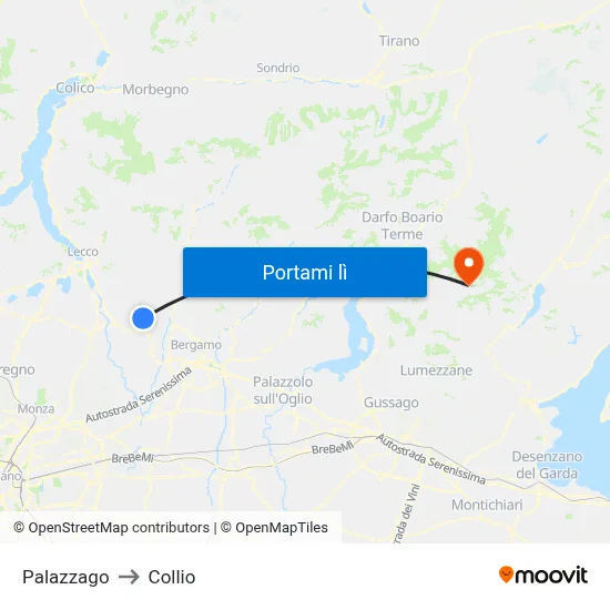 Palazzago to Collio map