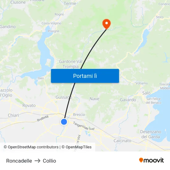 Roncadelle to Collio map