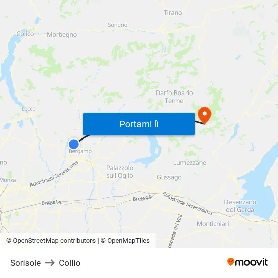 Sorisole to Collio map
