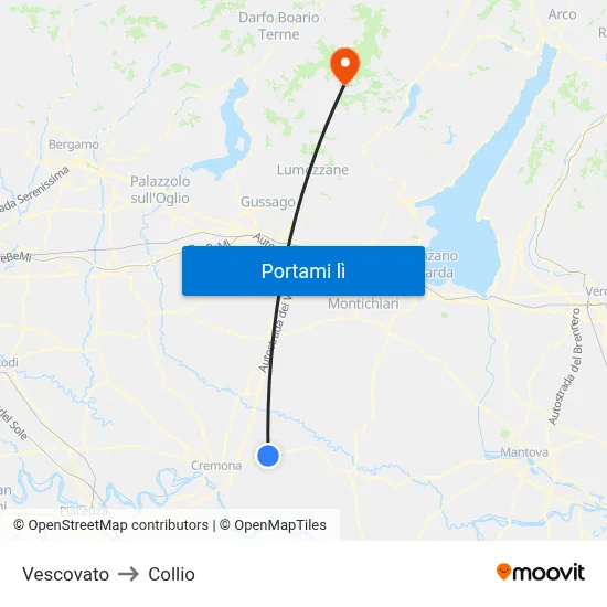Vescovato to Collio map