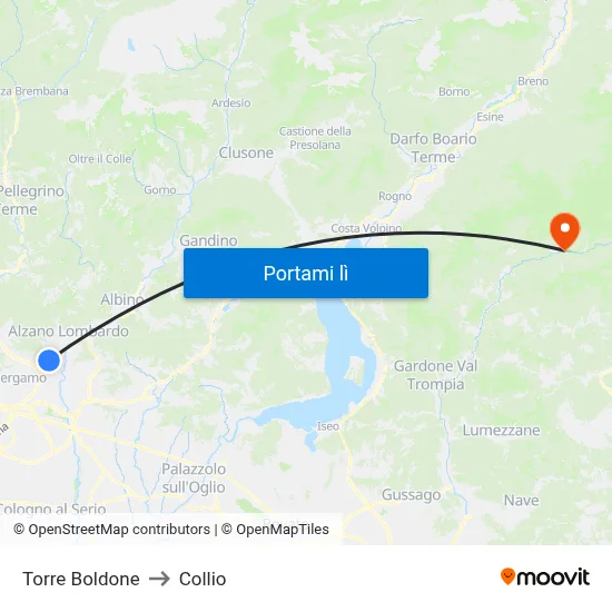 Torre Boldone to Collio map