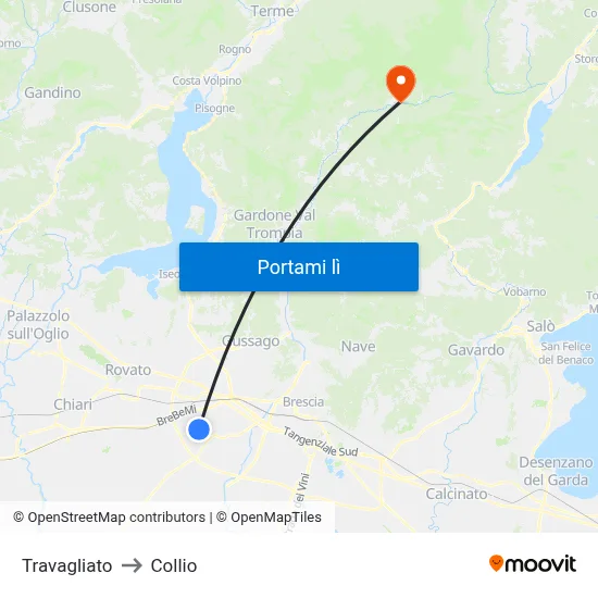 Travagliato to Collio map