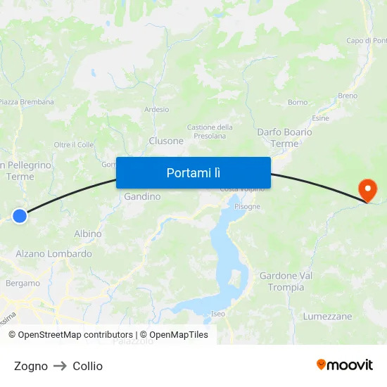 Zogno to Collio map