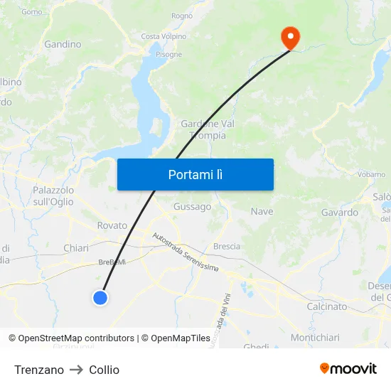 Trenzano to Collio map