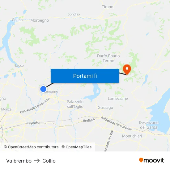 Valbrembo to Collio map