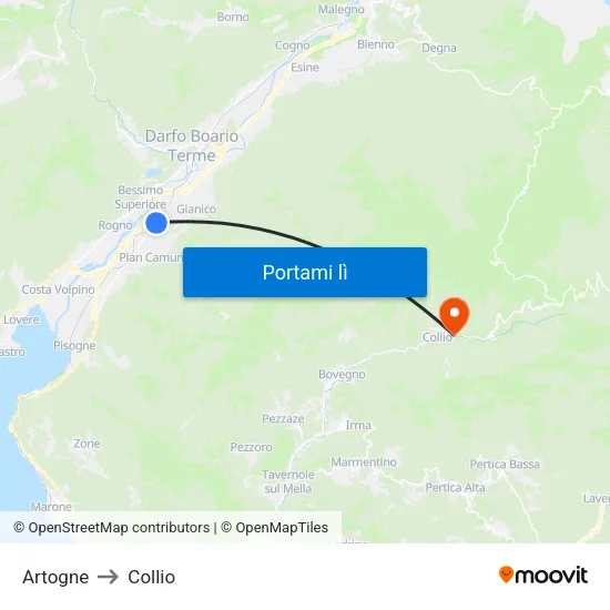 Artogne to Collio map