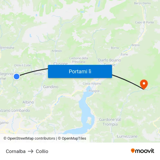 Cornalba to Collio map